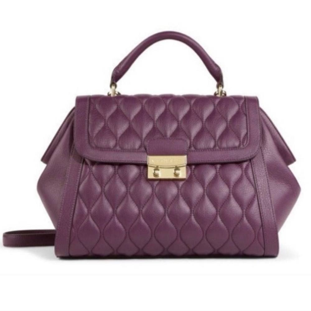 Vera Bradley Quilted Leather Stella Satchel Crossbody Aubergine - Eggplant EUC